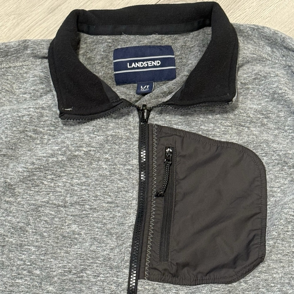 Lands End Mens Fleece Vest L-T 42-44 Heather Gray Full Zip 3 Pockets - Picture 4 of 9